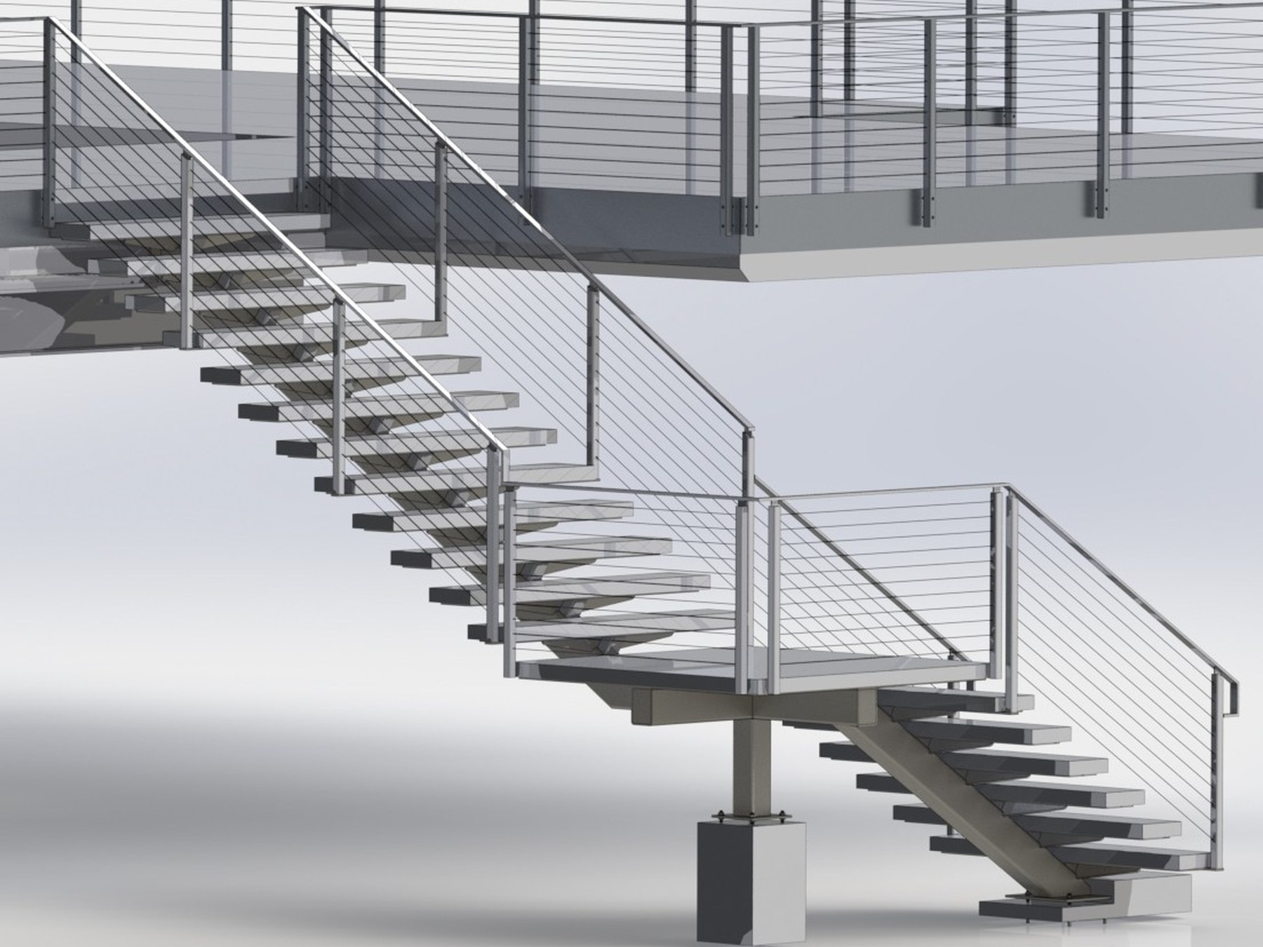 Coordinated exterior steel stair and cable railing model